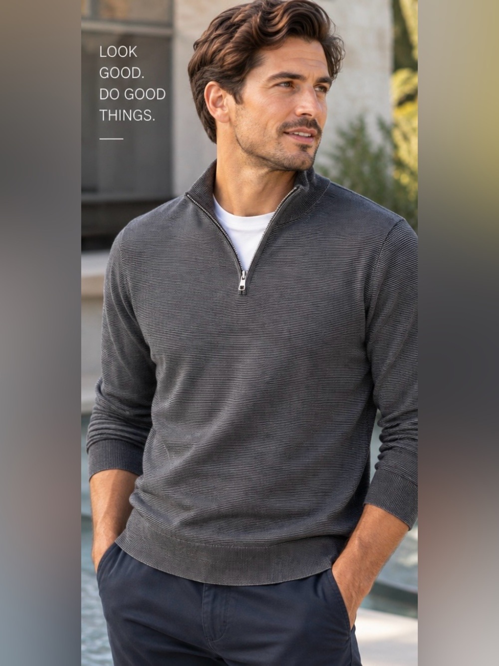 Bonobos Mens Gray Micro Stripe Quarter Zip Pullover Sweater Lightweight Large